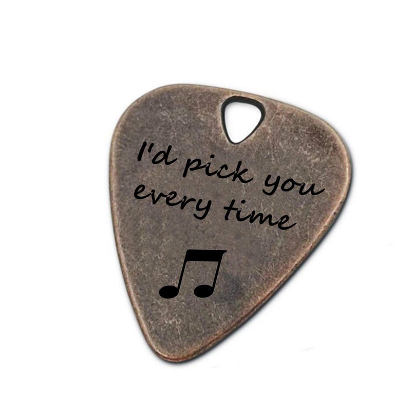 JUPPE Personalized Bronze Engraved Guitar Picks Music Gifts For Guitarist I'd Pick You Every Time Birthday Gifts For Boyfriend Husband Father (Bronze I'd Pick You Every Time) - Image 1